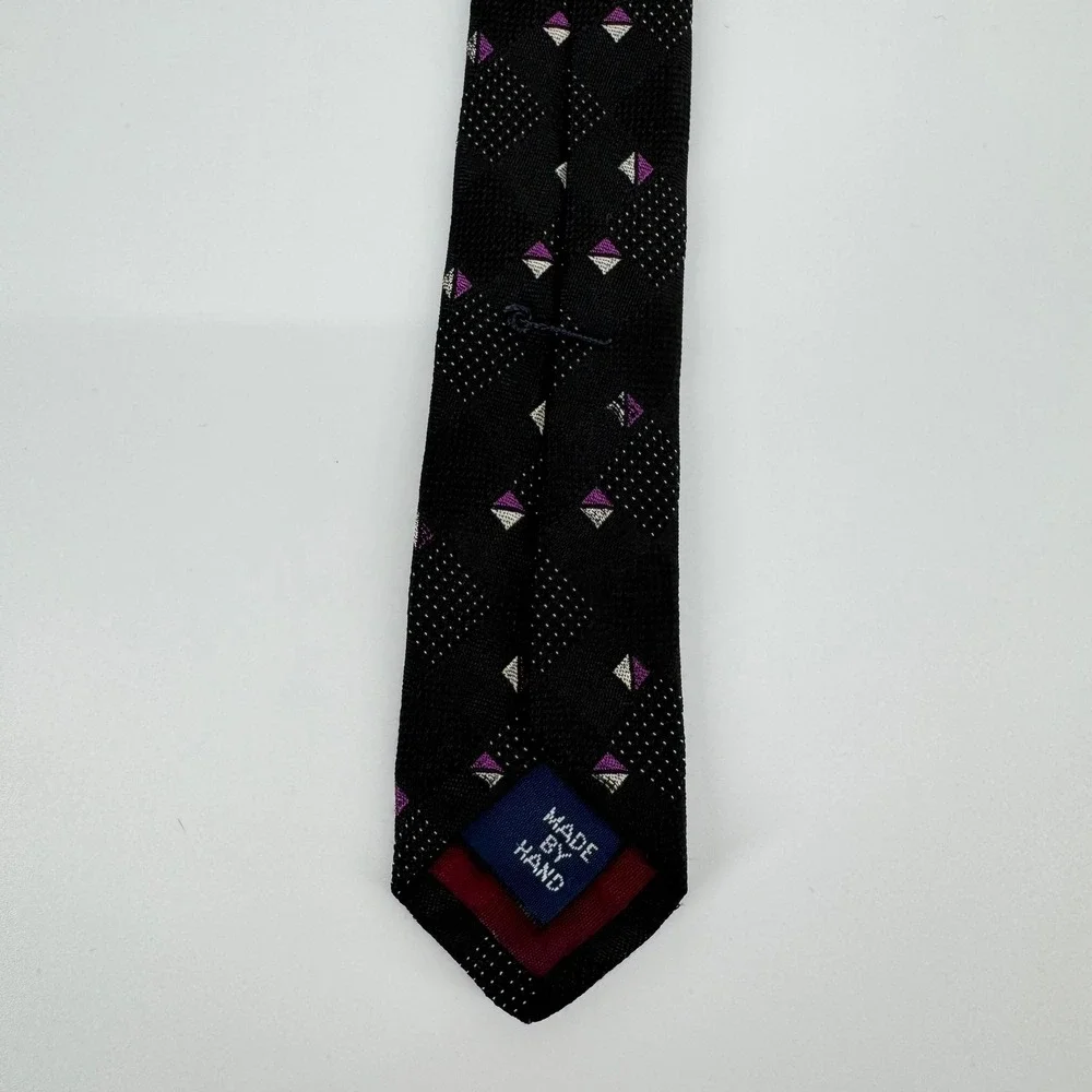Vintage Polo Ralph Lauren Tie Silk Black Purple Geometric Made in USA Mens‎